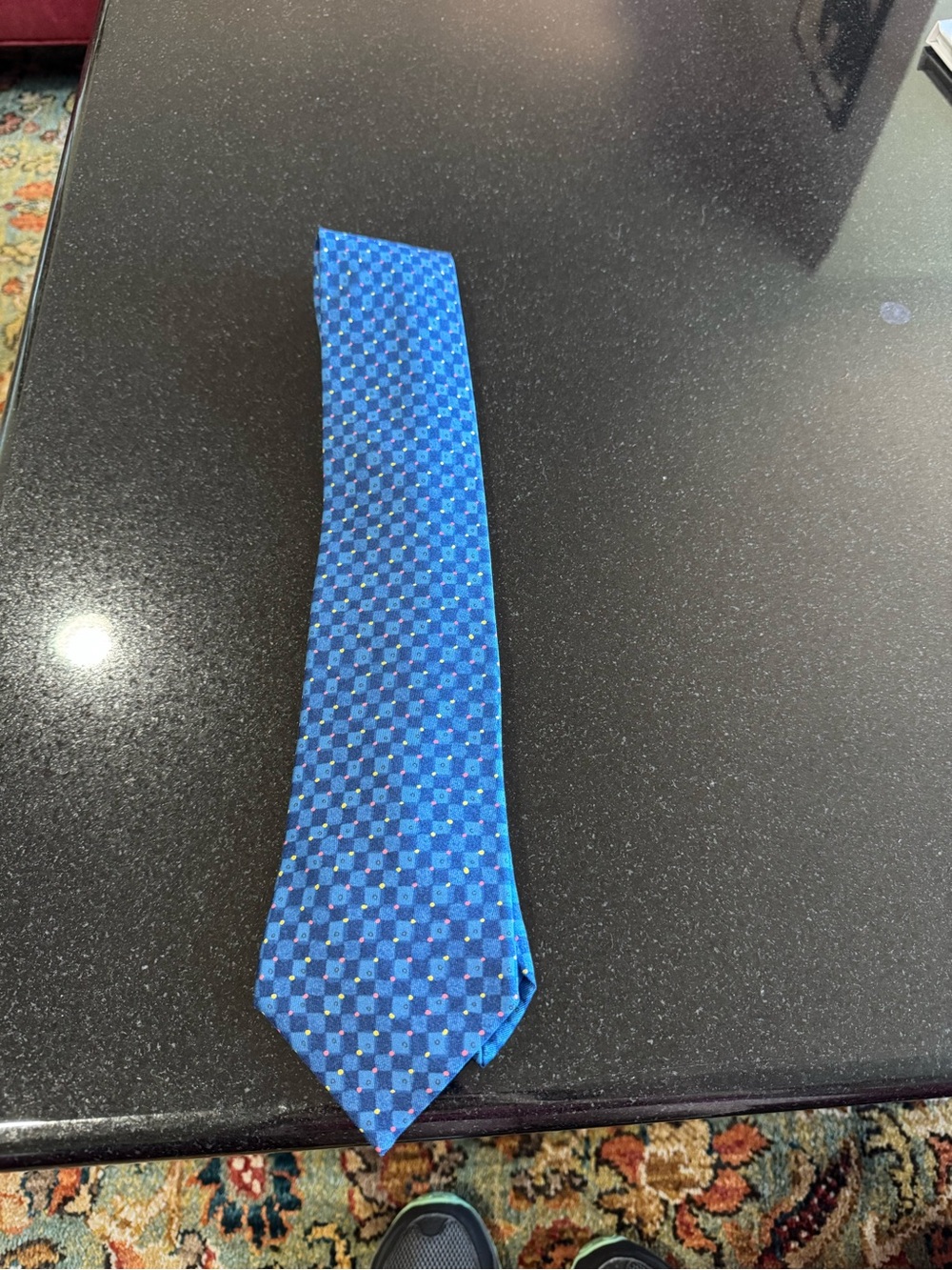 Hermes Blue Checkerboard Silk Tie